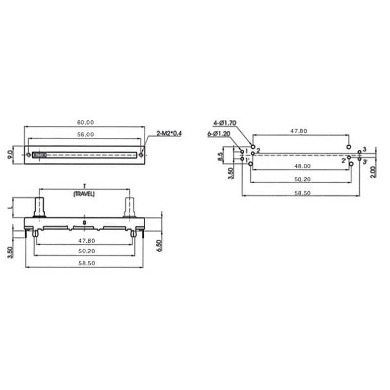 ❤ 5 ชิ้น 60 มม. ไฮบริดดันเลื่อน Potentiometer ดันเดี่ยว A10k B10