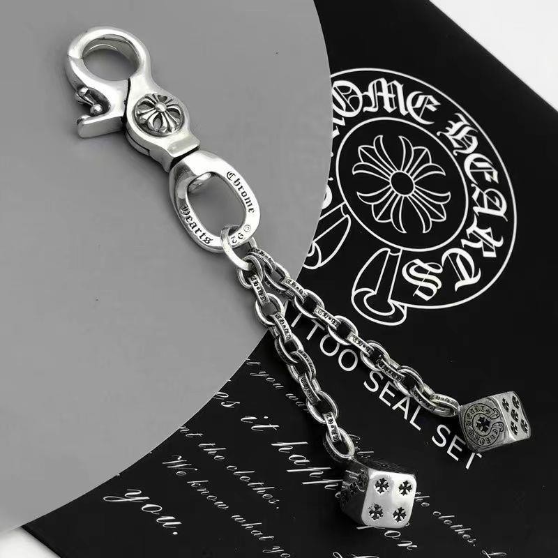 Chrome Hearts Vintage Chrome Core 925 เงินสเตอร์ลิง Solid Dice พวงกุญแจกระเป๋าโซ่ส่วนบุคคล Cross จี้
