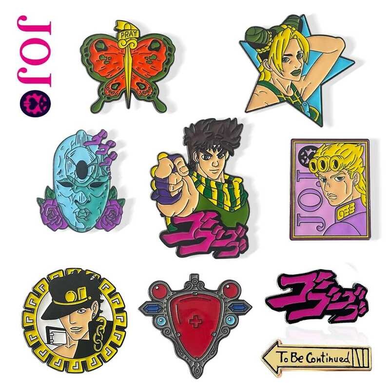 JoJo ป้ายโลหะ Bizarre Adventure สำหรับกระเป๋าเป้ เสื้อผ้า และเครื่องประดับ รูป Kujo Jotaro และ Jolyn