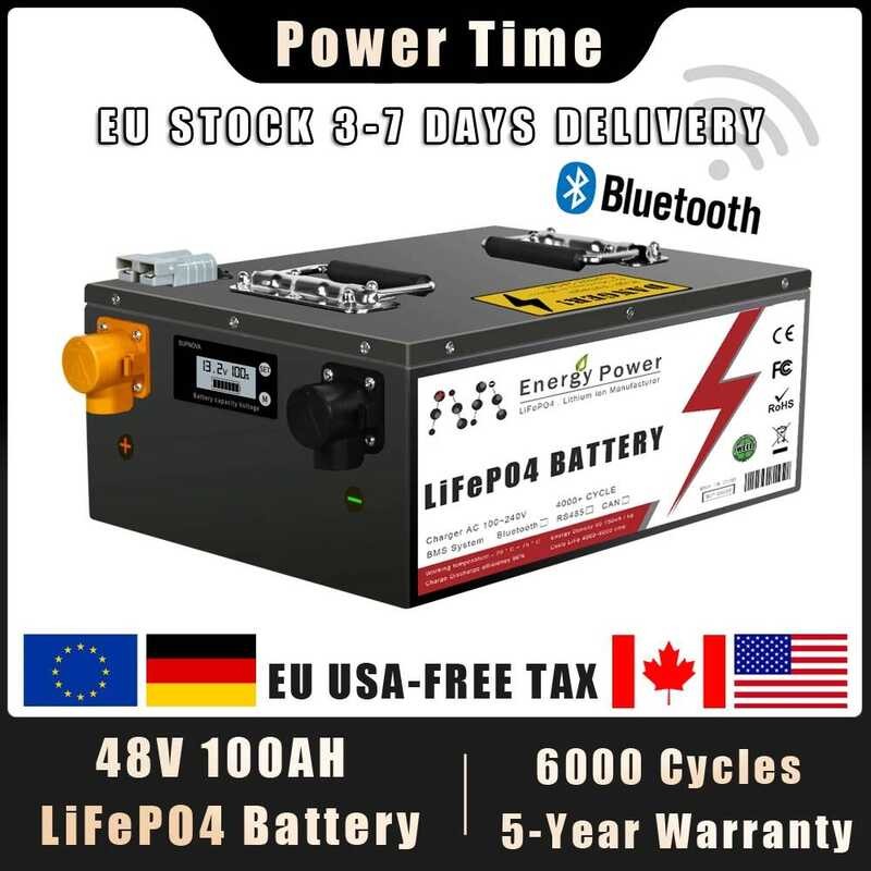ชุดแบตเตอรี่ LiFePo4 50Ah 48V 100Ah 200AH พร้อม BMS Bluetooth ในตัว 51.2V สำหรับเก็บพลังงานแสงอาทิตย
