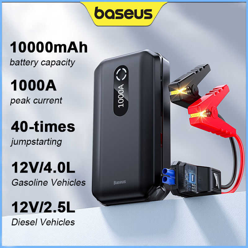 ❤ Baseus Car Jump Starter 1000A จั๊มพ์เปอร์แบตเตอรี่รถยนต์,หลอดไฟฉุกเฉินสำหรับเครื่องยนต์เบนซิน