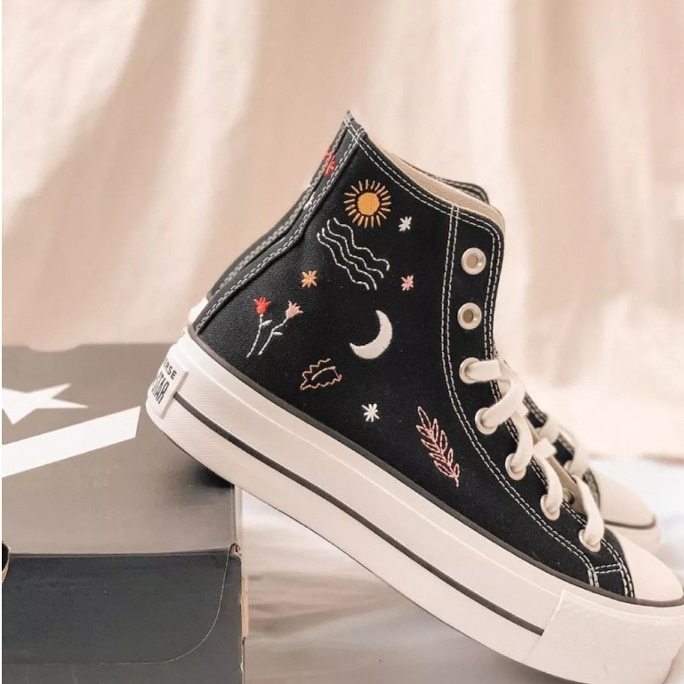 Converse Chuck taoy all star รองเท้าผ้าใบคุณภาพสูงผู้หญิงปักดอกไม้ Moon star-1779