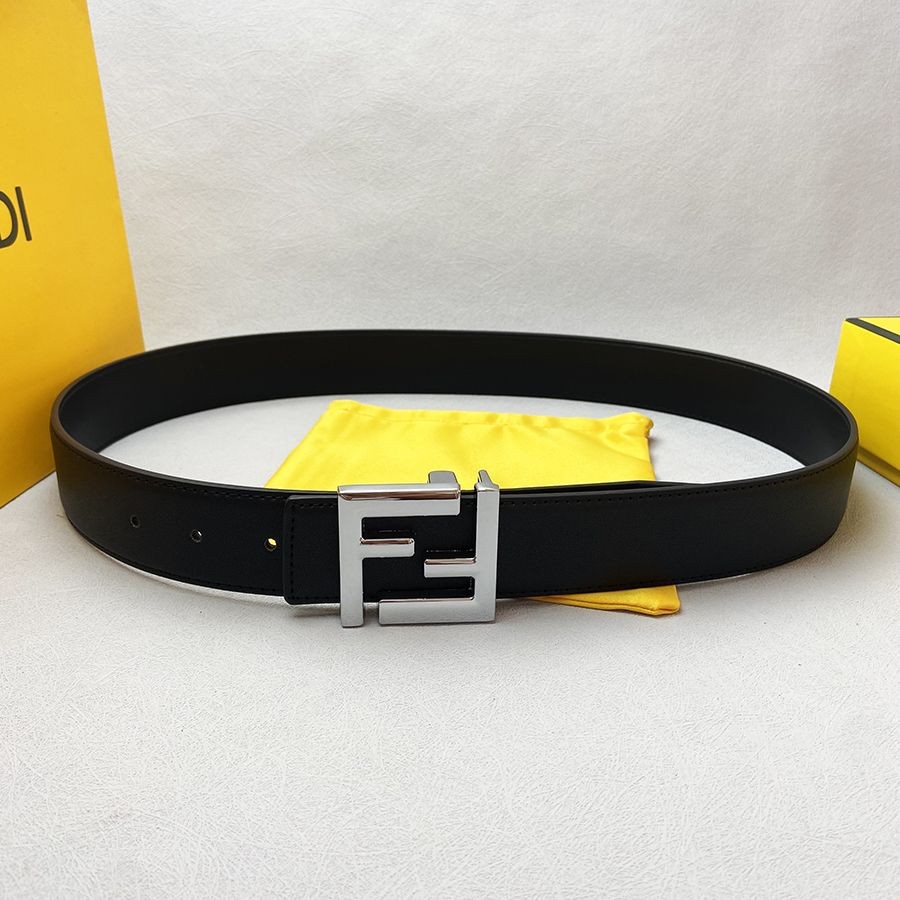 Fendi Internet Celebrity Fashion F Buckle Belt เข็มขัดผู้ชาย Classic Retro Ins Style High-end Widene