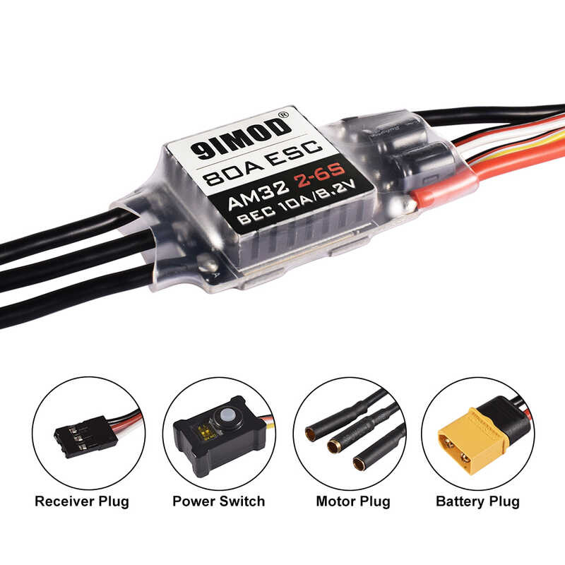 Δ 9Imod RC Crawler ESC 80A Brushless Am32 2-6S BEC 5.2-8.2V ปรับได้สำหรับ 1/8 1/10