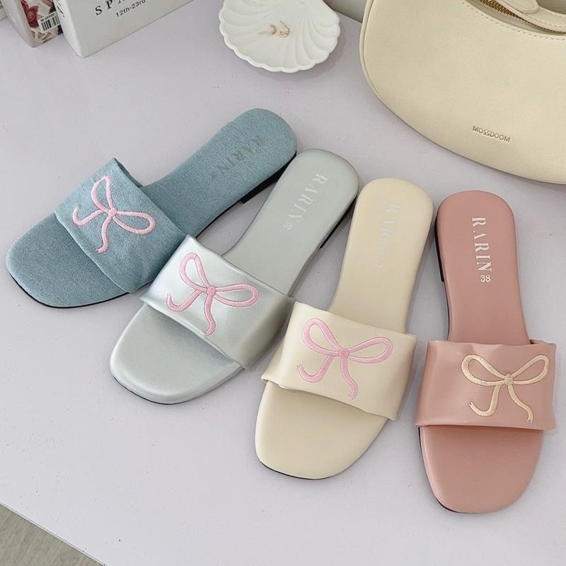 Rarin [ Pretty Girl ] รองเท้าแตะพื้นนุ่ม ปักโบว์ โซคิวท์~