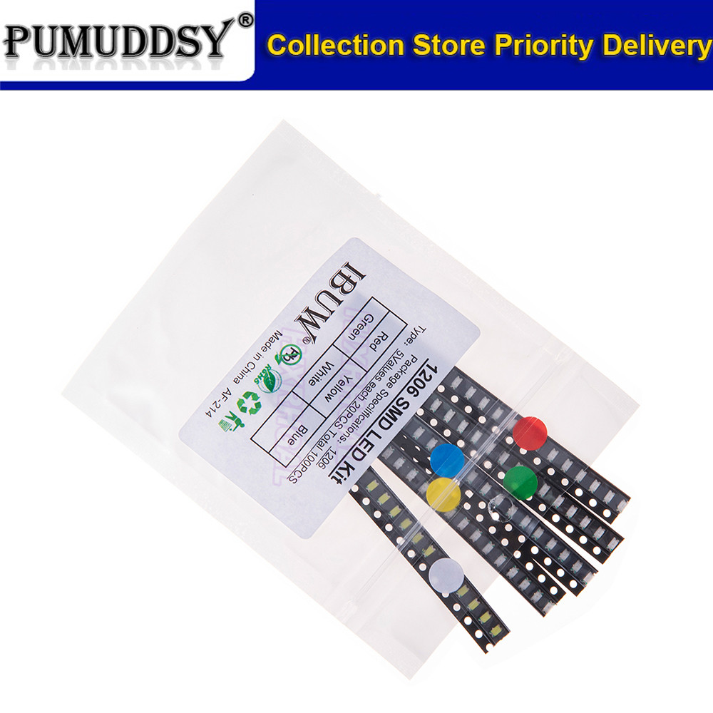 100 ชิ้น 1206 SMD ไฟ LED แพคเกจ LED สีแดงสีขาวสีเขียวสีฟ้าสีเหลือง 1206 LED ในสต็อกใหม่เดิม