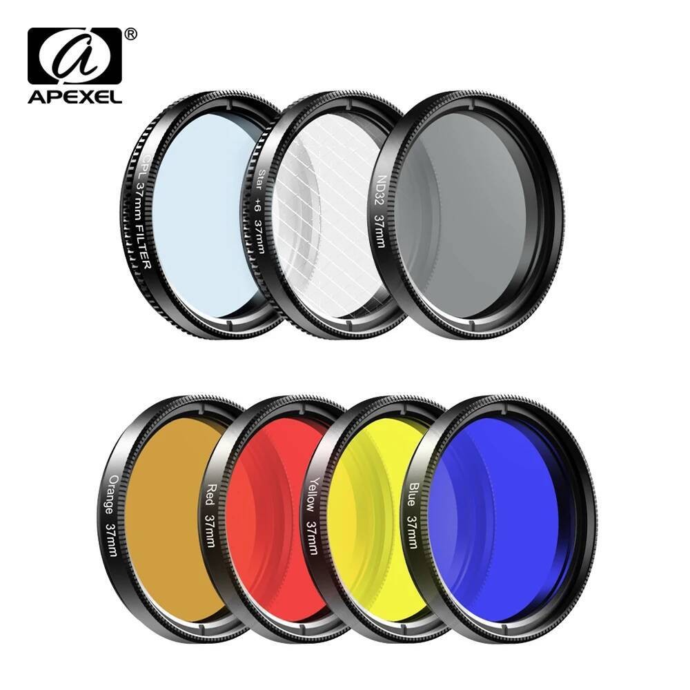 7 in 1 ชุดเลนส์โทรศัพท์ 0.45x กว้าง + 37 มม.UV Full Blue Red Color Filter + CPL ND32 + Star Filter ส