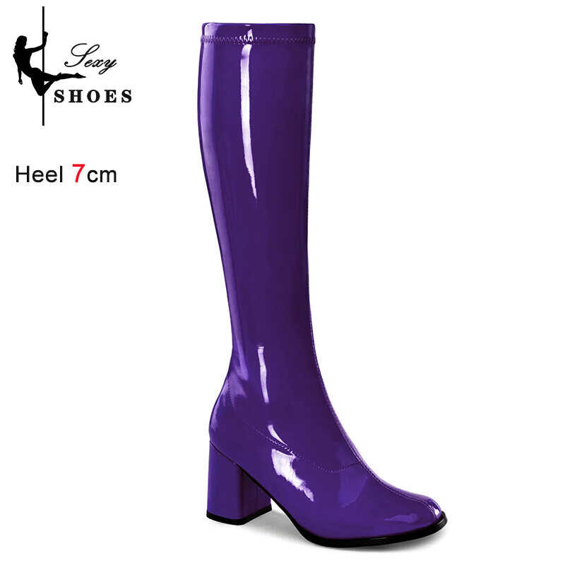 ❤ 7Cm Custom Colors Gogo 60S 70S Square Heel Knee-High Party Boots Sexy R Zip Women Cross Dres