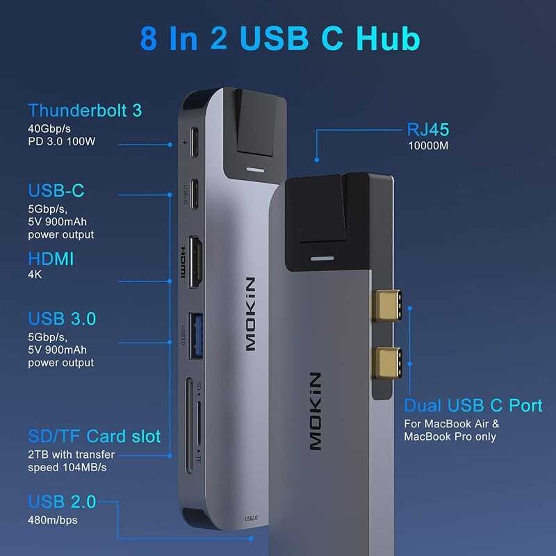 อะแดปเตอร์ สำหรับ Book Pro Air C Hub USB 3.0 พร้อม 4K HDMI Rj45 Thunderbolt 3