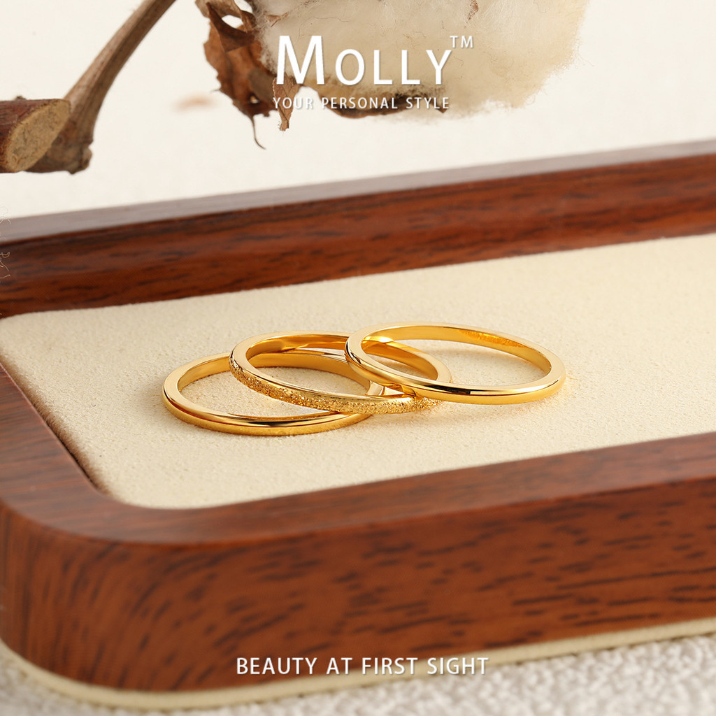 3 ชิ้นชุดสแตนเลสพื้นผิวด้านแหวนสําหรับผู้หญิงไม่ซีดจาง 18K Gold Plated Hypoallergenic Non Tarnish Minimalist Molly แหวน ราคา ถูกที่สุด ดีลบีเคเค