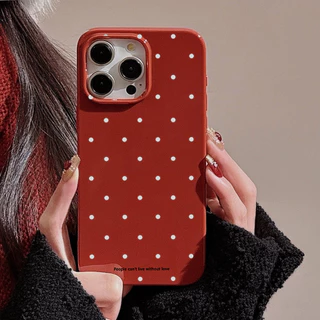 Retro สีขาว Polka Dot สีแดง Glossy เคสโทรศัพท์สําหรับ Iphone 15 14 Pro Max 11 12 13 Plus XR XS Max INS ปีใหม่ซิลิโคนกันกระแทกโทรศัพท์นุ่มปกหลัง