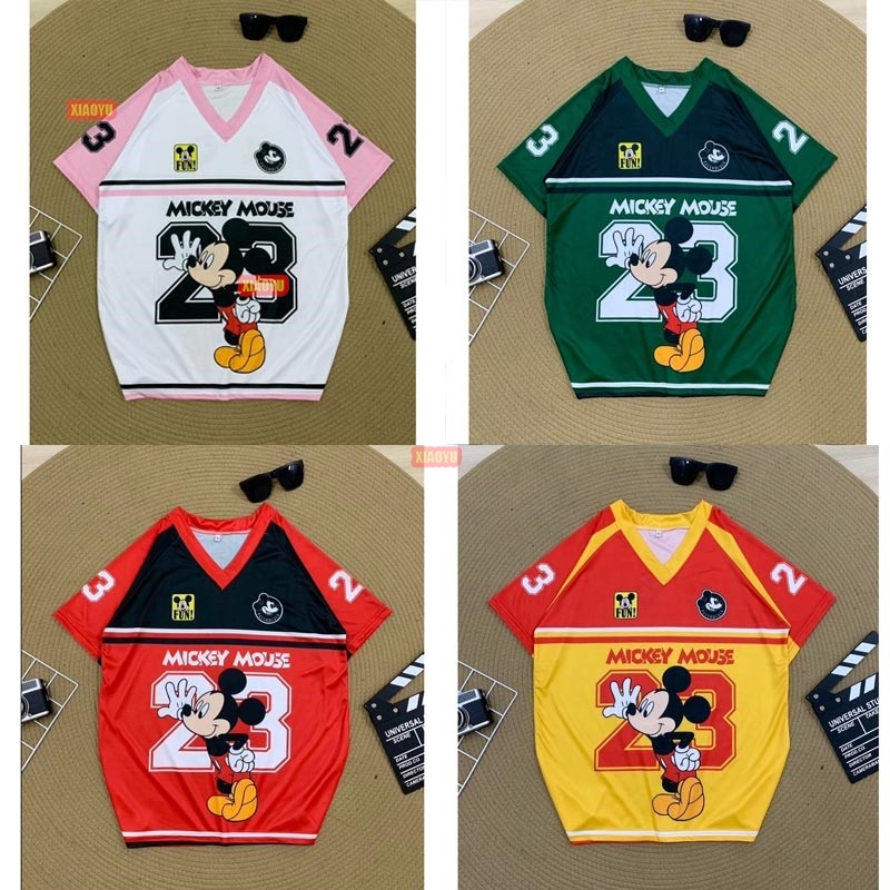 เสื้อยืดผ้ากีฬา พิมพ์ลายมิ๊ก23 ทูโทน คอวีไขว้ Size 100CM-3XL