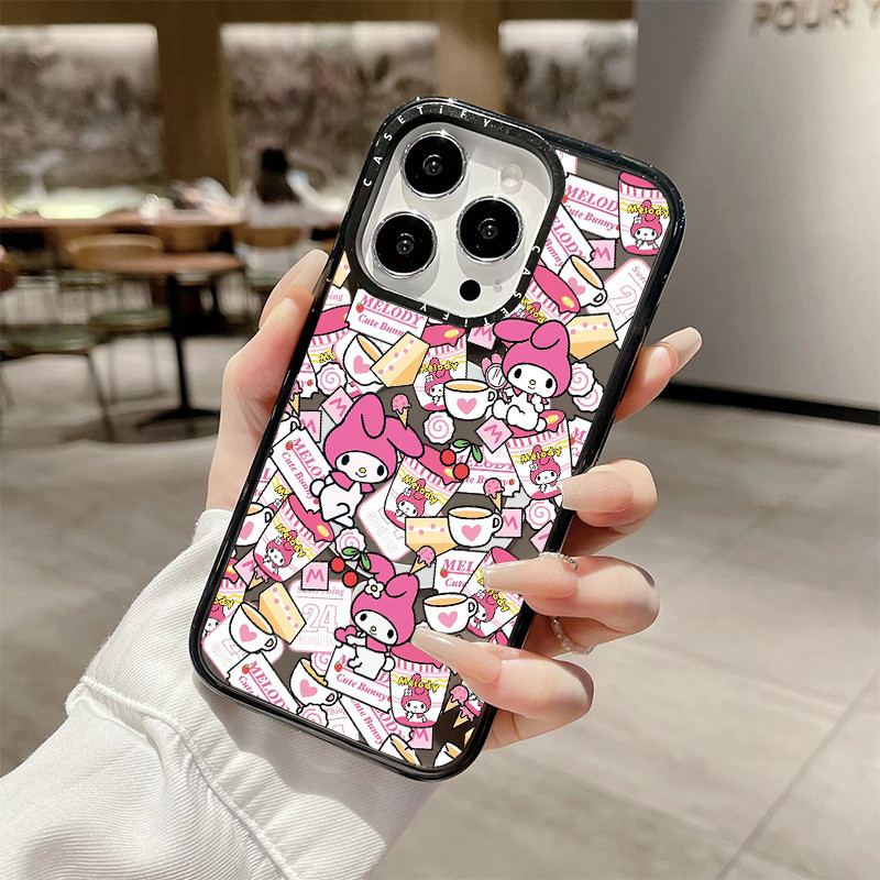 น่ารักสีชมพูmelodyสติกเกอร์ไร้สายชาร์จแม่เหล็กสําหรับiphone 11 14 15 16 Pro Max 12 13 Pro Maxฝาครอบ 14 15 16 PLUSซิลิโคนนุ่มกันชนใสกันกระแทกปลอก