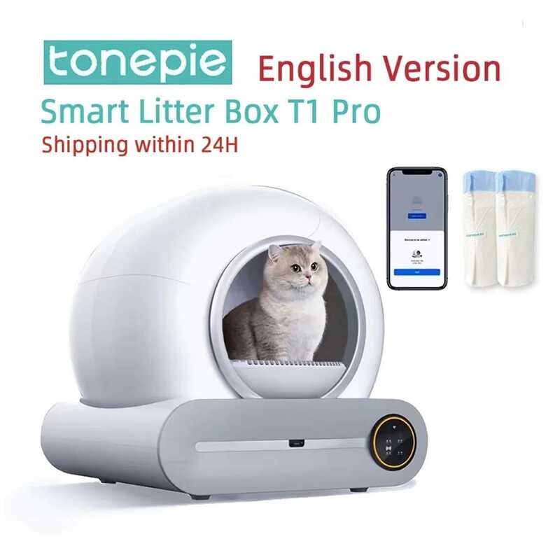 กล่องแมวอัตโนมัติ Tonepie 65L ทำความสะอาดตัวเองได้ กล่องทรายแมวแบบปิดสนิท รุ่นภาษาอังกฤษ