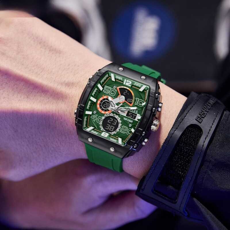 ❤ นาฬิกาข้อมือแบบดิจิตอลสำหรับผู้ชาย SMAEL 8109 ทรงกลวงแบบมีกลไกสองหน้าจอ ป้องกันน้ำ ขนาดใหญ่ เ