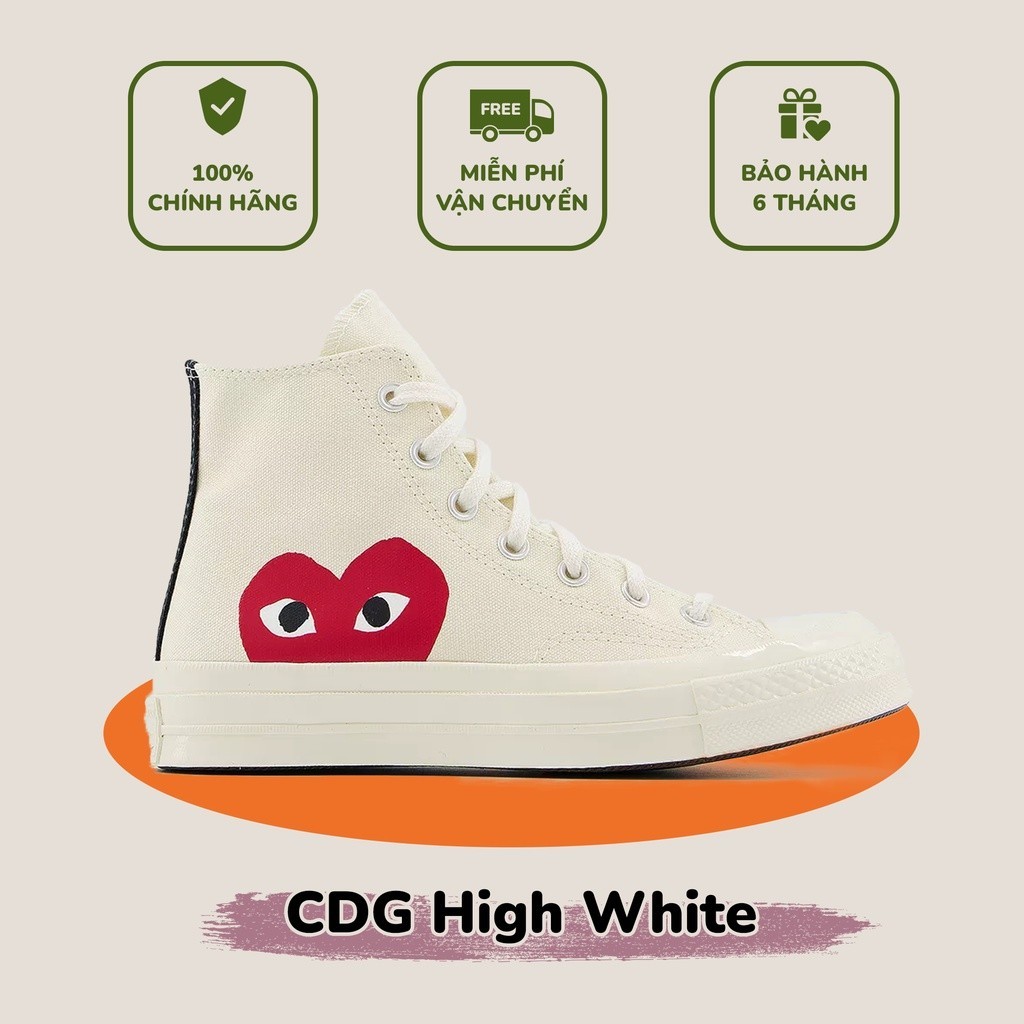 [ ของแท ้ ] Converse CDG HIGH WHITE รองเท ้ าผ ้ าใบ (CDG-Tc )