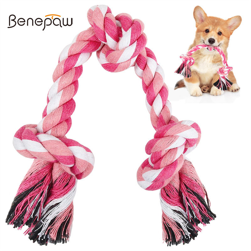 Benepaw ลูกสุนัขเชือกของเล่นผ้าฝ้ายธรรมชาติ 3 นอตสําหรับสุนัขขนาดเล็กขนาดกลางและแมวทนทานเคี้ยวของเล่นสําหรับความวิตกกังวลบรรเทาทําความสะอาดฟันและ Tug of War