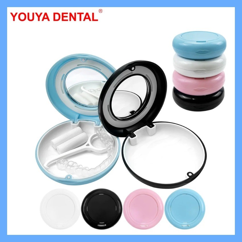 a Ventilate Dental Retainer Case With Mirror Fake Teeth Braces Orthodontic Box Aligner Mouth Guard