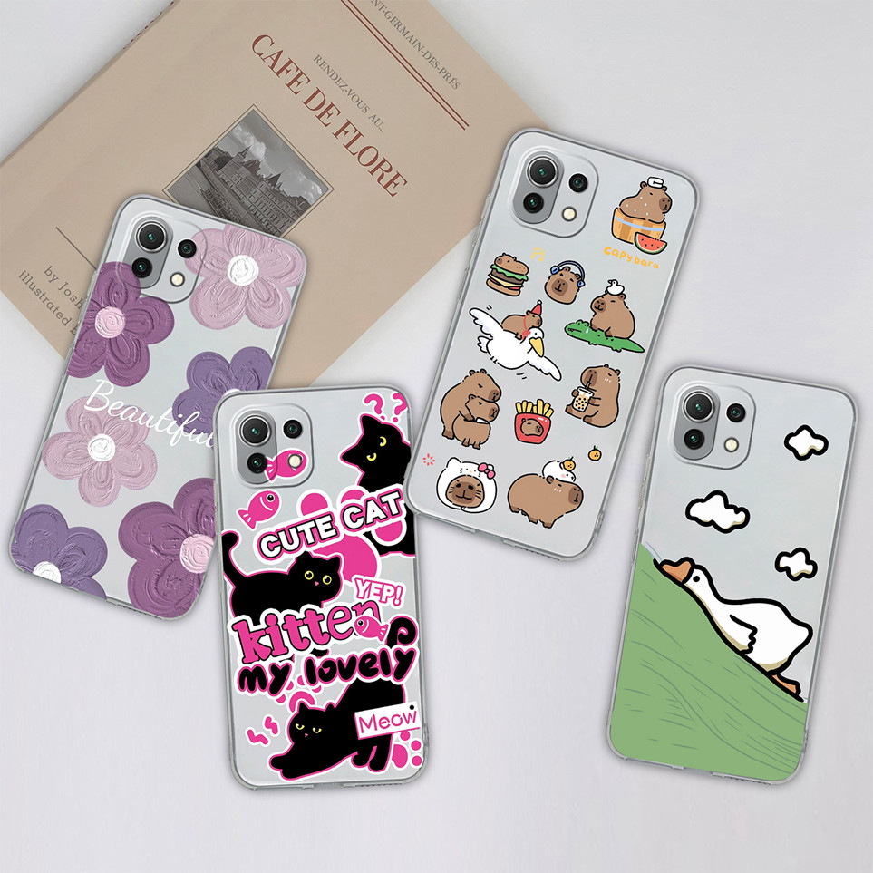 สําหรับ Xiaomi Mi 11 Lite 12 Lite 11Lite 5G NE กรณีสนุก Cat Shell Clear TPU ซิลิโคนนุ่มปกหลังสําหรับ Mi12 Lite กรณี 11Lite โทรศัพท์กระเป๋า Capa กันชน