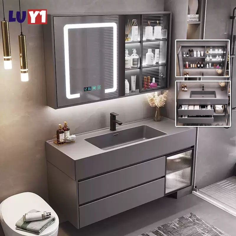 LUY1 ตู้ห้องน้ําตู้โต๊ะเครื่องแป้งอเนกประสงค์แคบออแกไนเซอร์แต่งหน้าตู้ห้องน้ํากระจกด้วยแสง