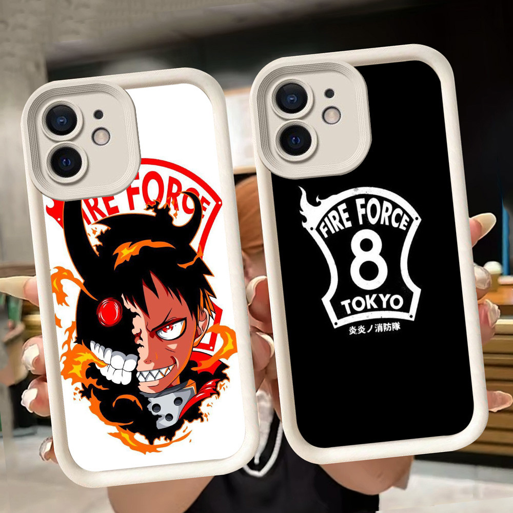 เคสนิ่มสําหรับ iPhone XS X XR 15 11 12 Mini Pro Max สีขาว Q29 Fire Force Tokyo