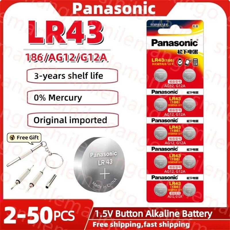 แบตเตอรี่ปุ่ม Panasonic 2-50 ชิ้น 1.5V AG12 LR43 SR43 186 386 LR1142 AG 12 SR43W SR1142