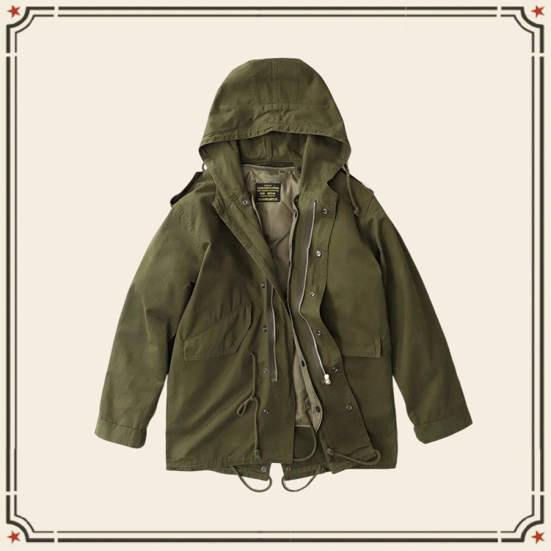 GRND 2025 M51 เสื้อกันลมผู้ชาย Quilted Liner Warm สีเขียวอเมริกัน Hooded Jacket