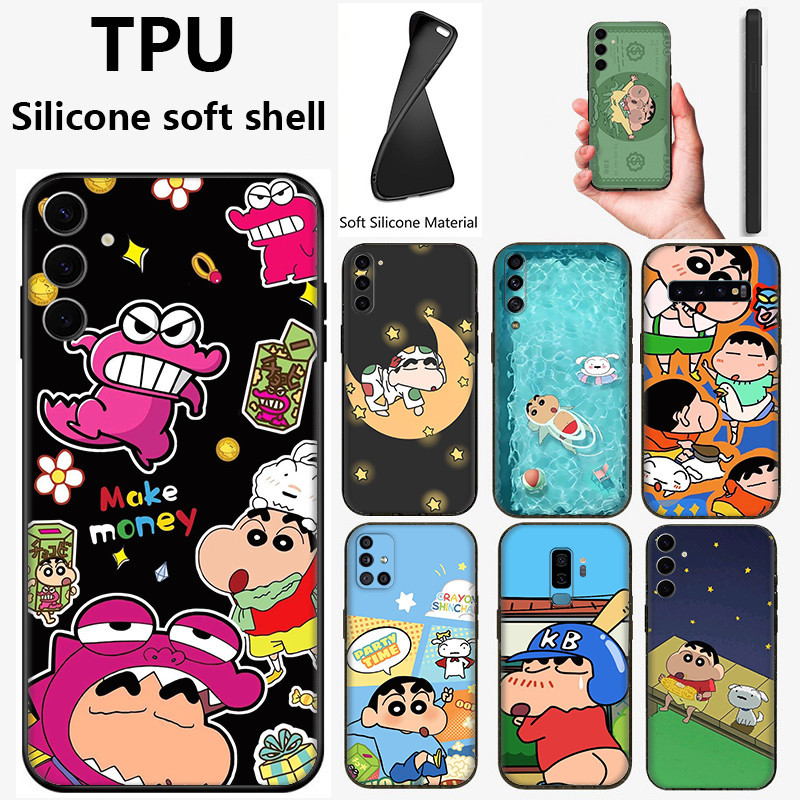 สําหรับ Samsung A5 2017 A6 A7 A8 2018 Plus TPU ซิลิโคนอ่อนนุ่มกันกระแทกเคสโทรศัพท์หรูหราน่ารักการ์ตูนรูปแบบเครยอนชินจัง