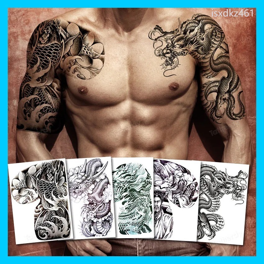 กันน้ำ Tattoo สติกเกอร์ชายครึ่งไหล่ Dragon Totem Arm Art Fake Tattoo สีดำขนาดใหญ่ขนาด Tattoo สำหรับ