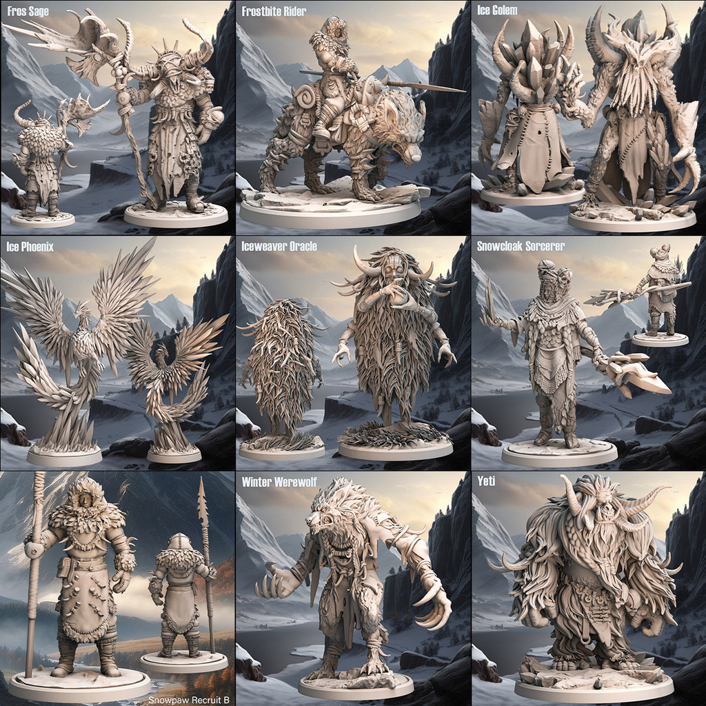 [Frost Tribe] Frost Giant Wizard Frost Elf Ice Wolf Ice Phoenix DND Chess Piece Running Group