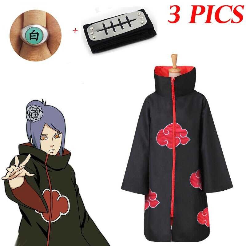 3 Pcs/Set Naruto Costume Akatsuki Cloak Cosplay Sasuke Uchiha Cape Cosplay Itachi Pain Orochimaru M