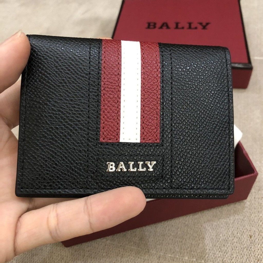 Bally กระเป๋าสตางค์ผู้ชาย BY สั้นลายหนังแท้ First Layer Card Bag ใหม่แฟชั่น Cowhide Youth Classic