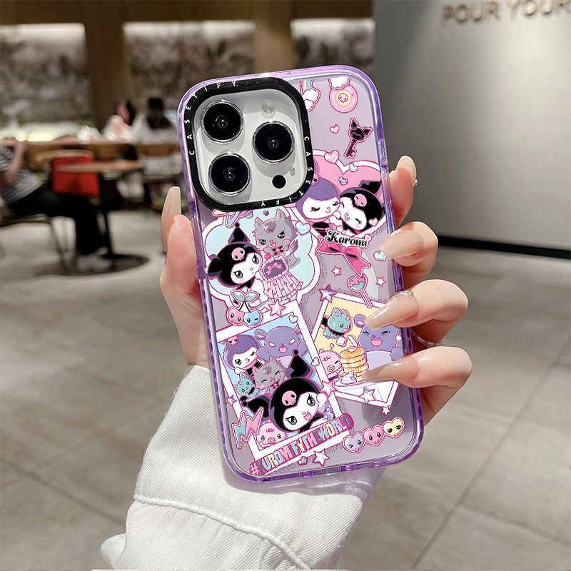 น่ารัก Kuromi โปสเตอร์ป้ายไร้สายชาร์จแม่เหล็กสําหรับ IPhone 11 14 15 16 Pro Max 12 13 Pro Max 14 15 16 PLUS ซิลิโคนนุ่มกันชนใสกันกระแทกปลอก