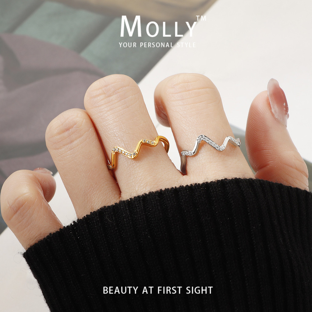 สแตนเลส Heart Beat Tiny Zirconia หินแหวนผู้หญิง, Non Fade 18K Gold Plated Hypoallergenic Non Tarnish Minimalist แฟชั่นเครื่องประดับ