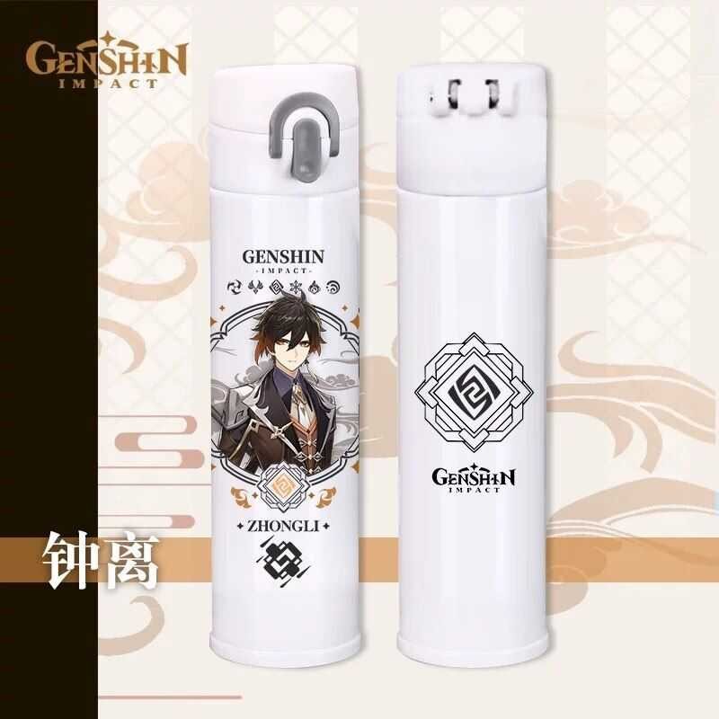 Japanese Anime Stainless Steel Thermos Cup Genshin Impact Zhongli Klee Keqing Cosplay Vacuum Cup Co