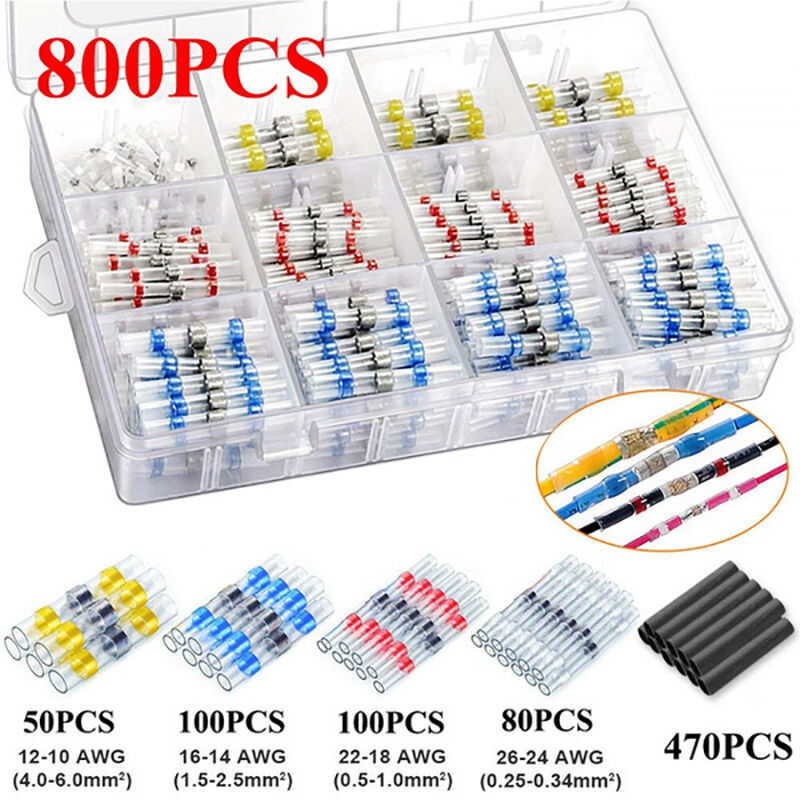 ❤ Kingd 800Pcs Solder Seal Connectors Kit Heat Shrink Butt Electrical Wire Terminal