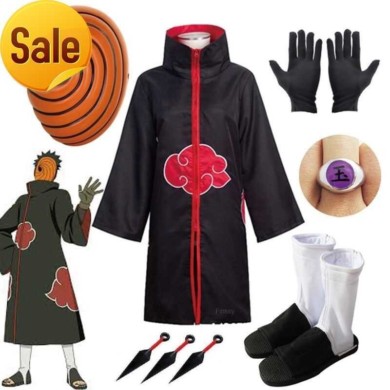 Sale Children/Adults Anime Cosplay Costume Naruto Akatsuki Cloak Robe Halloween Uchiha Obito Tobi S