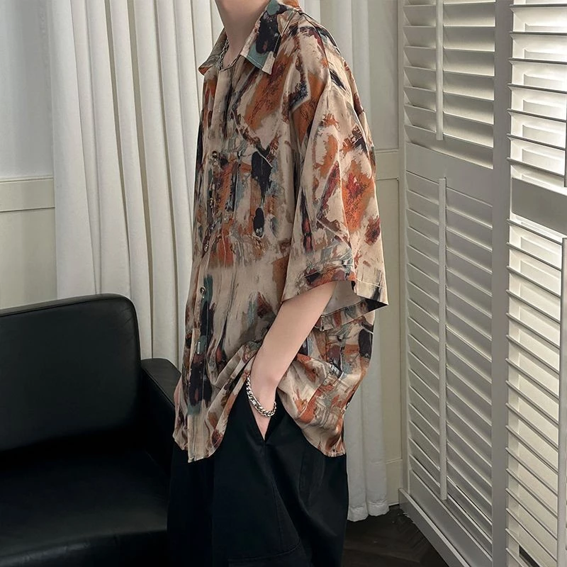 เสื้อเชิ้ตผู้ชายแขนสั้นลายดอก ผ้าไหมน้ำแข็งพรีเมี่ยม thumbnail 8