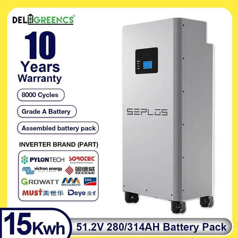 แบตเตอรี่ Akku 15Kwh LiFePO4 แพ็ค 48V ประกอบสำเร็จ 51.2V ลิเธียม XWD314Ah แนวตั้ง 16S 200A BMS CAN R