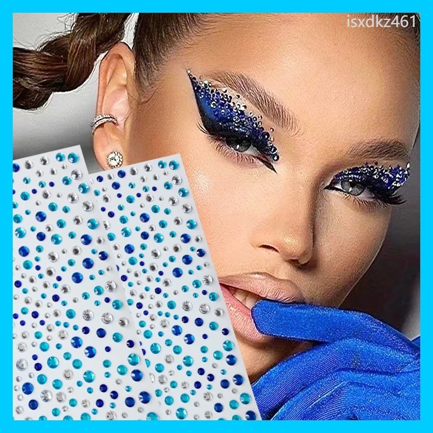 1set 1-2Pcs Blue Multi-spec Gem Stickers DIY Eyes Jewels Stickers Performance Party Concert  Weddin