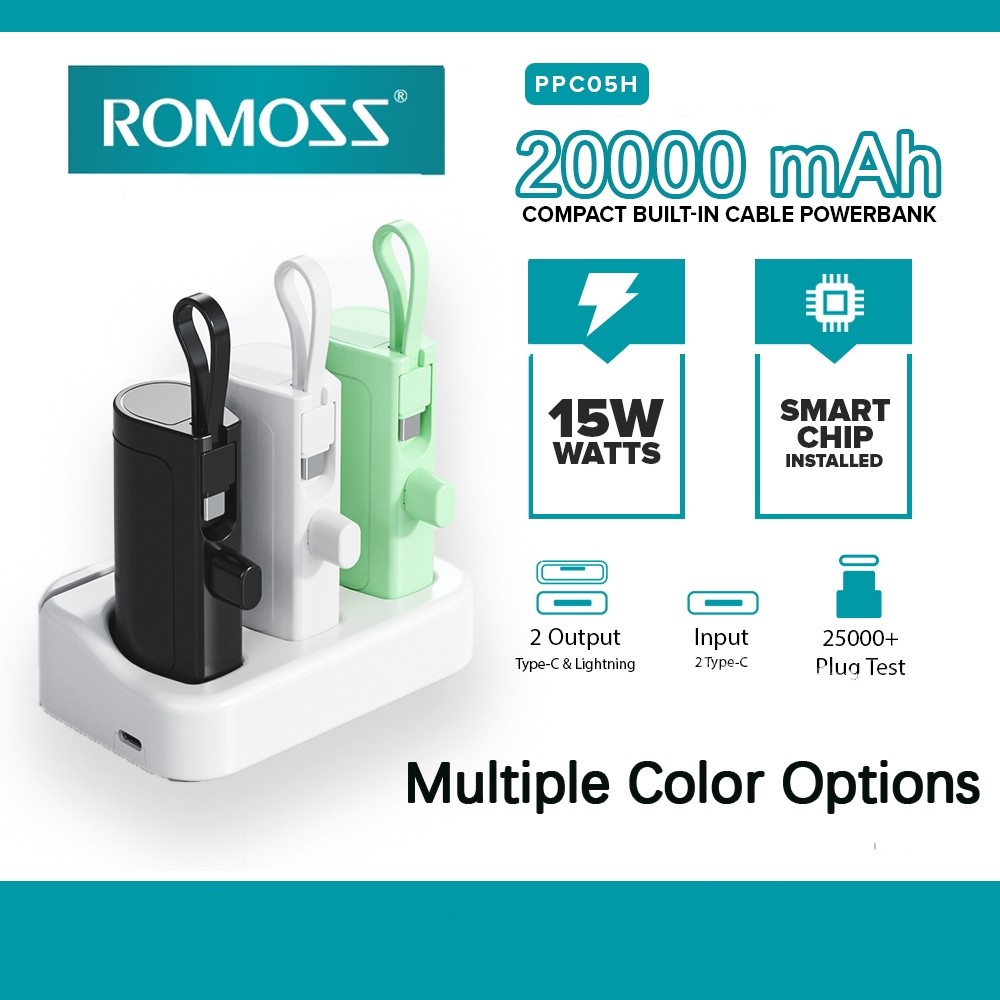 Romoss Mini Capsule Powerbank 20000mAh Type-C 2in 1 ธนาคารพลังงานชาร์จเร็วฉุกเฉิน