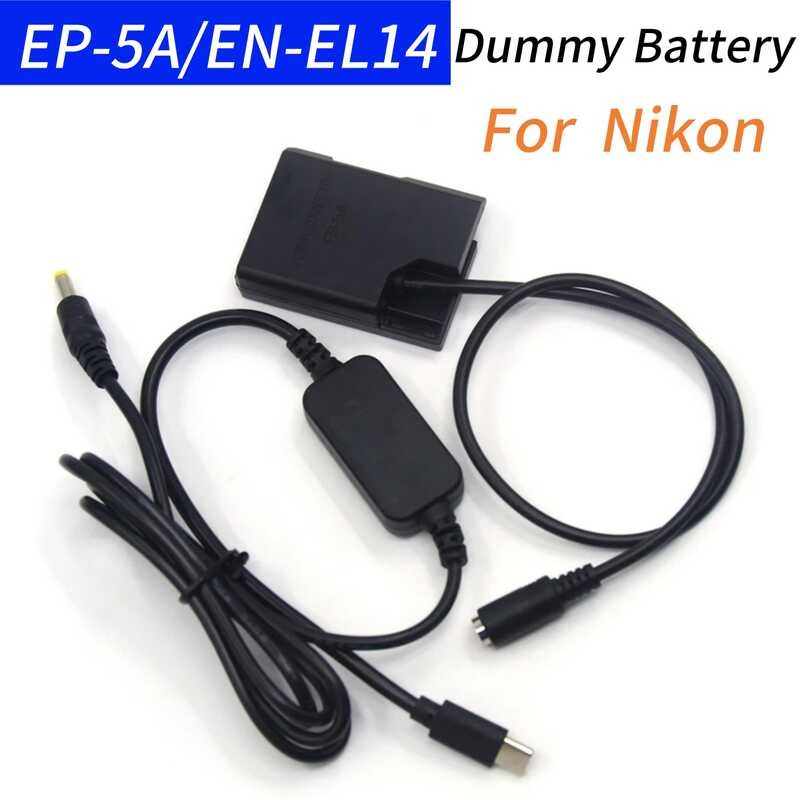 USB a C Cable&EP-5A DC Coupler EN-EL14 Dummy Battery for Nikon P7000 P7800 D3200 D3300 D3400 D510