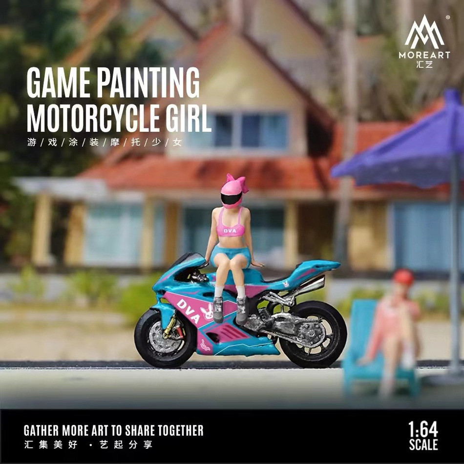 Moreart 1:64 Mech Motorcycle Doll Ducati Flower Motorcycle Doll Set Resin Car Model