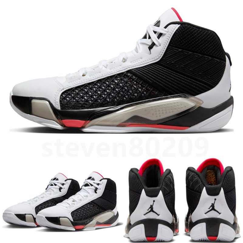 Air Jordon XXXVIII PF 38 พื ้ นฐาน AJ38 รองเท ้ าบาสเก ็ ตบอลเทนนิสผู ้ ชายสีขาวสีดําสีแดง DZ3355-1