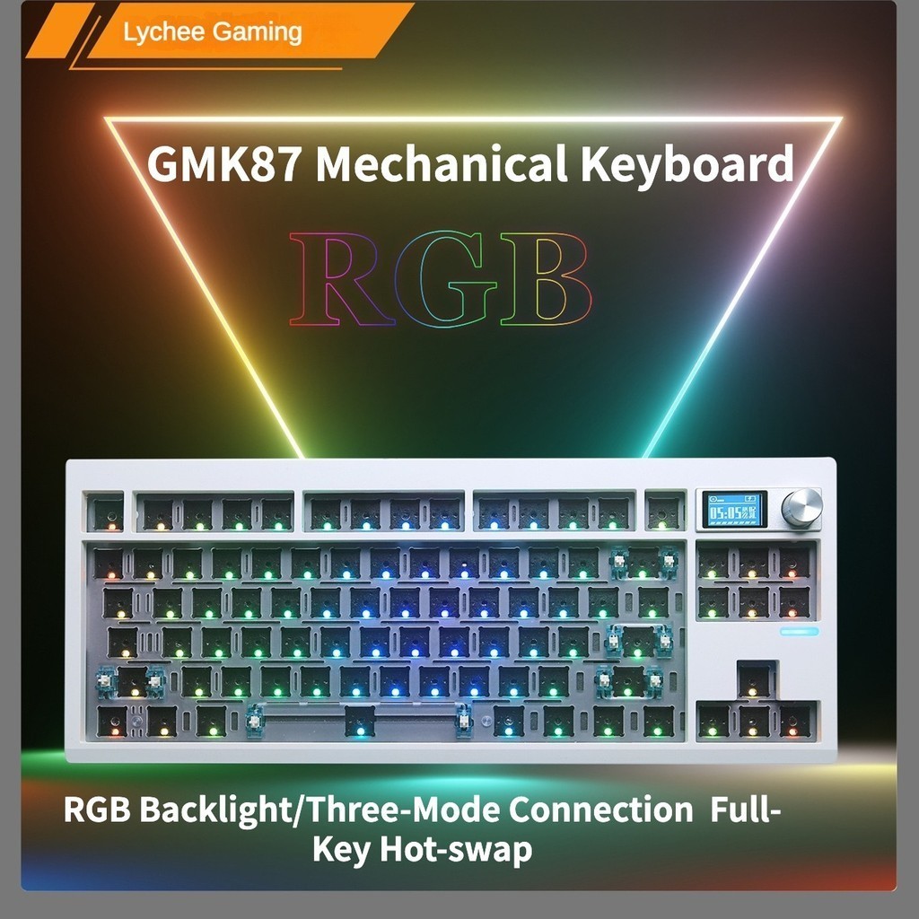 ลิ้นจี่สําหรับเล่นเกม GMK87 2.4gWireless Bluetooth โครงสร้างปะเก็นสามโหมด Slotted VIA Custom Mechan