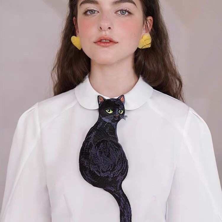 Coffee Original Design Tie Black Cat Series French Retro Niche Design Bow Tie Female