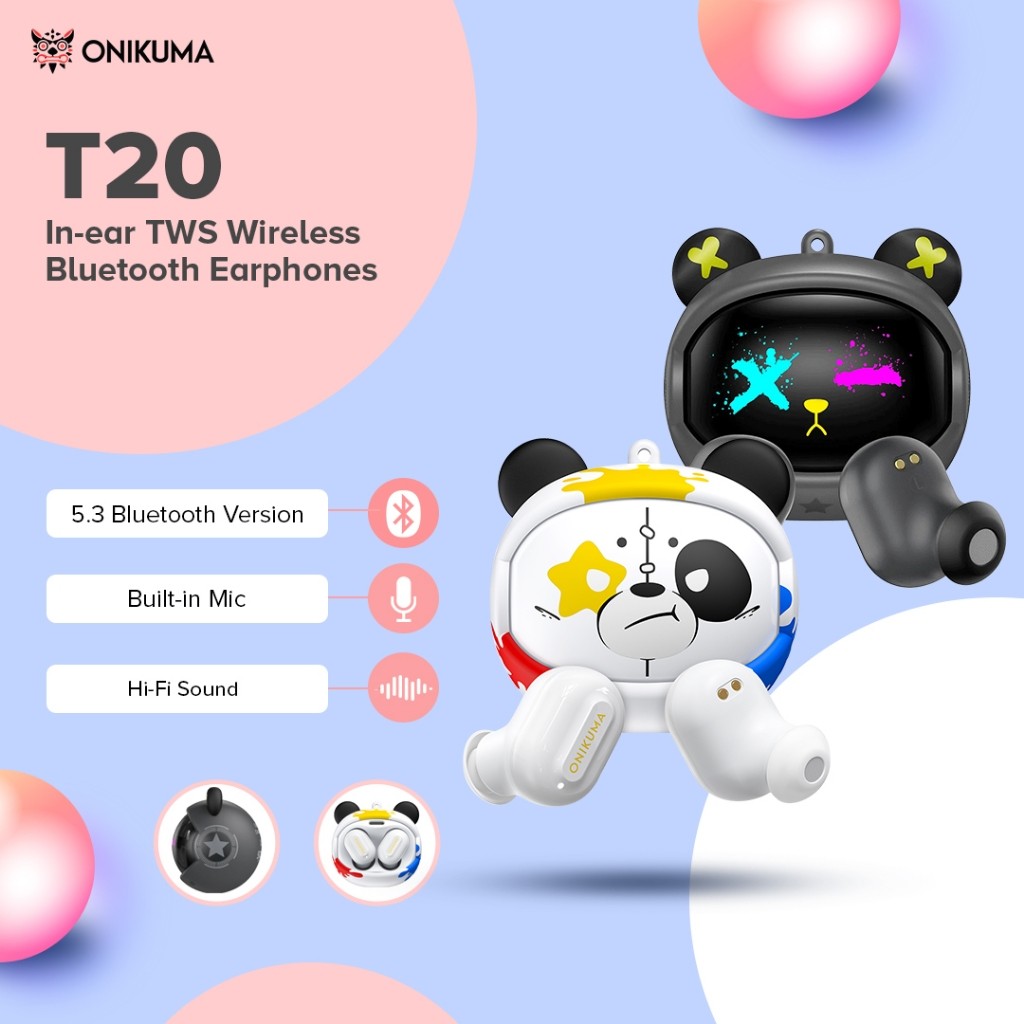 Onikuma T20 TWS หูฟังไร้สายบุคลิกภาพตัดเสียงรบกวนหูฟังกีฬาสําหรับเล่นเกม