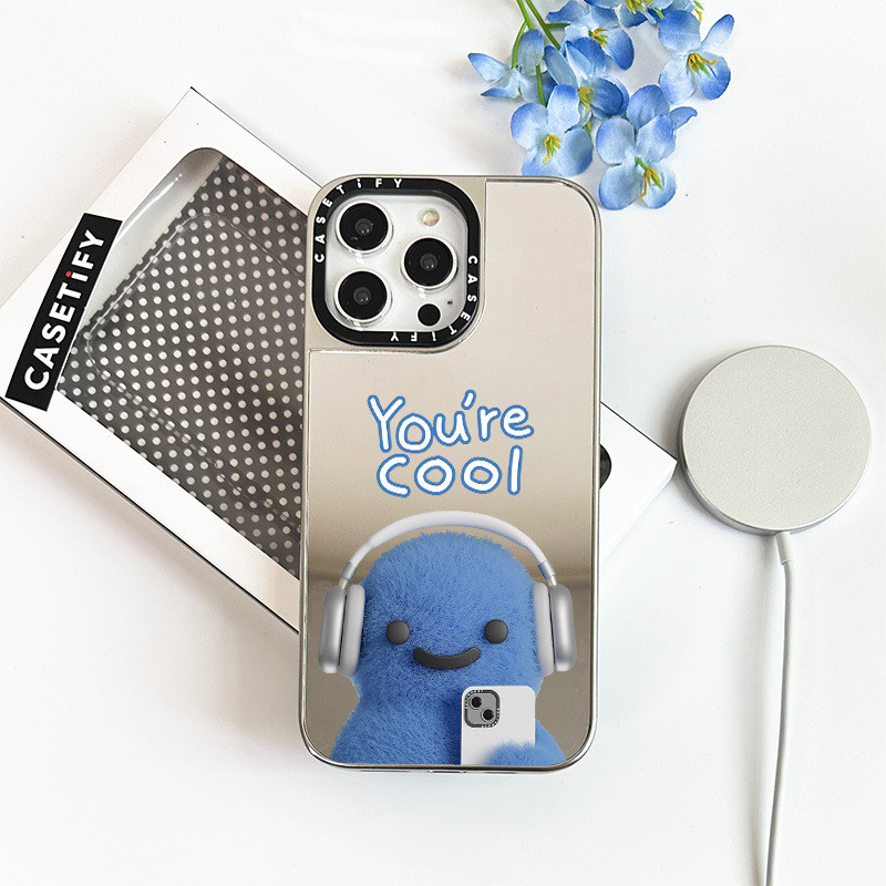Youre Cool Blue ไดโนเสาร์กระจกสําหรับ IPhone 11 12 13 12Pro 14 PLUS 15 16 Pro Max ไร้สายชาร์จแม่เหล็กกรณีปกหลัง PC Hard Soft Border กันชนกล่องบรรจุ