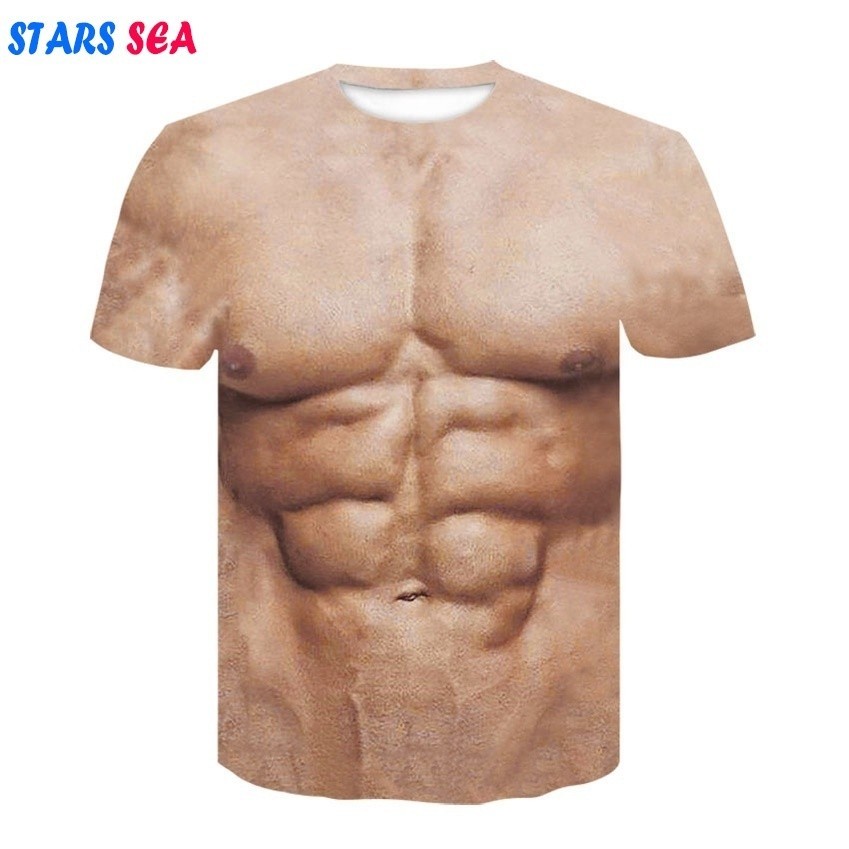 ผู้ชายtเสื้อฤดูร้อนตลกbody Six Pack Absกล้ามเนื้อTเสื้อCamisetas Hombre 3Dพิมพ์ปลอมแขนสั้นเสื้อยืดออ