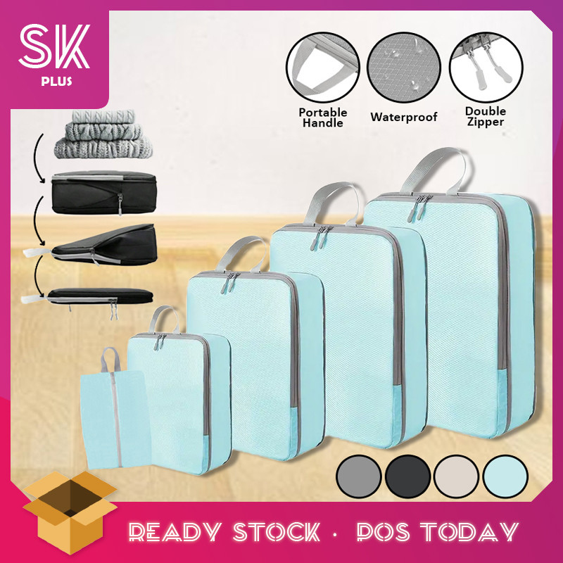 SKplus 5pcs Travel Compression Nylon กระเป๋ากันน้ํากระเป๋าเดินทาง Packing Cubes Organizer กระเป๋าเก็